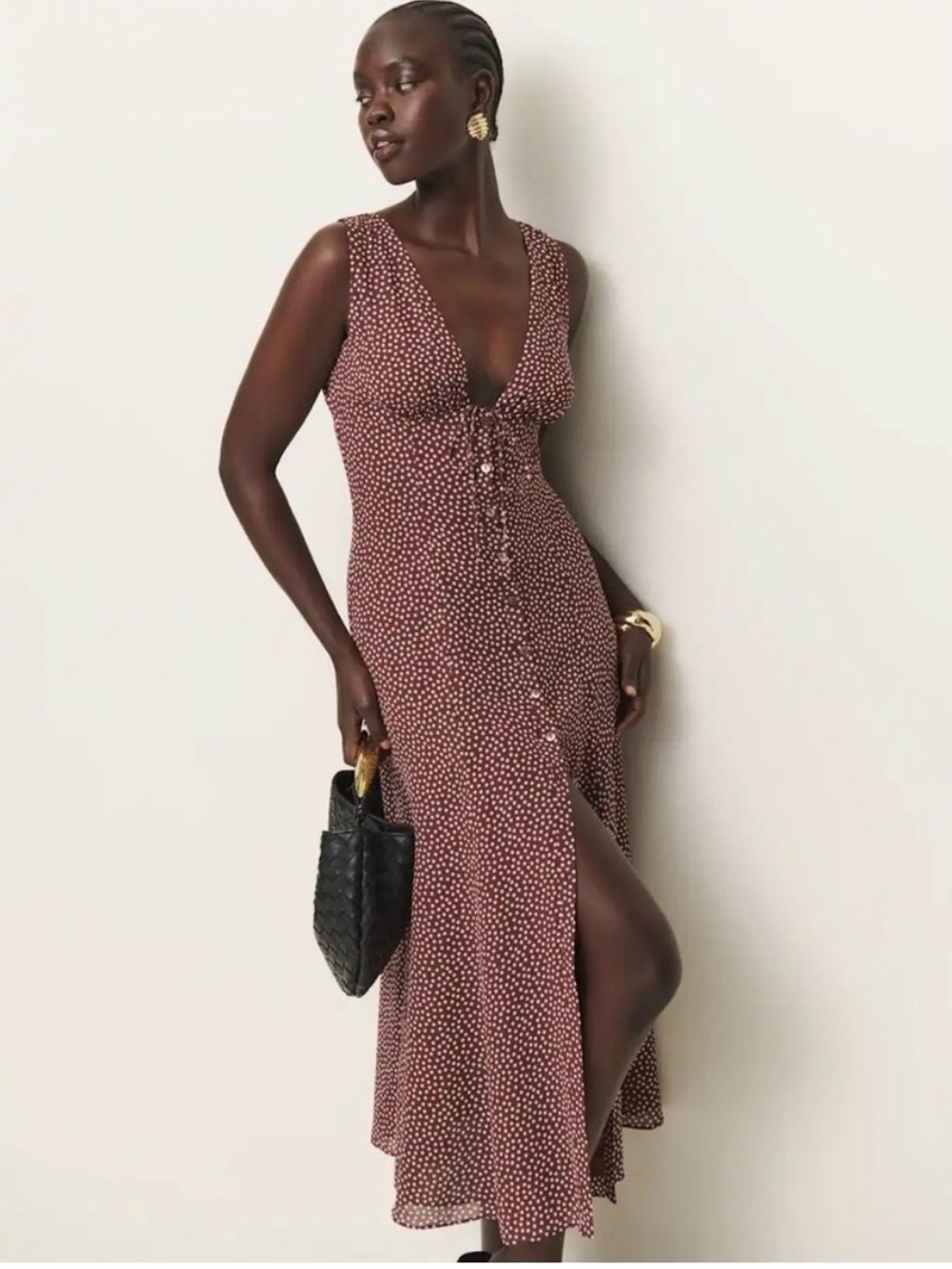 Reformation Brown Polka Dot Maxi Dress